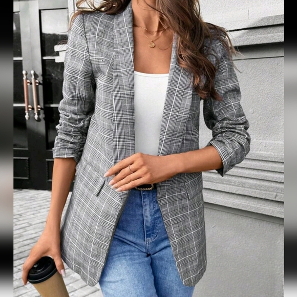 Jackets & Blazers - Women Plaid Classic Blazer, Suitable For Daily Commute Winter Clothes